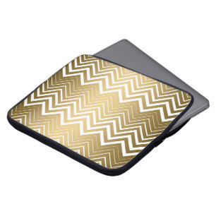 Housse Pour Ordinateur Portable Or Et Blanc Zigzag Chevron