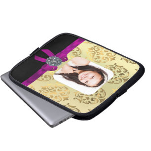 Housse Pour Ordinateur Portable Or et noir damassé
