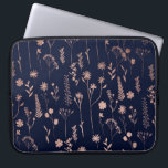 Housse Pour Ordinateur Portable Or rose dessiné à la main joli sèche fleurs pressé<br><div class="desc">Mains dessinées rose or mignon fleurs séchées illustration bleu marine</div>