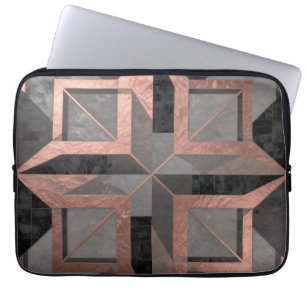 Housse Pour Ordinateur Portable Or rose noir géométrique marbre
