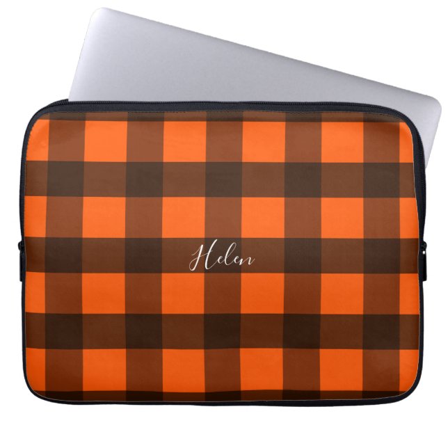 Housse Pour Ordinateur Portable Orange and Black Guingham (Devant)