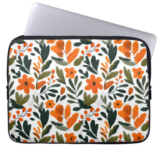 Housse Pour Ordinateur Portable Orange Spring Flowers Elegant Chic Floral Pattern