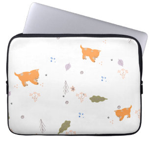 Housse Pour Ordinateur Portable Orange Tabby et Motif Feuille