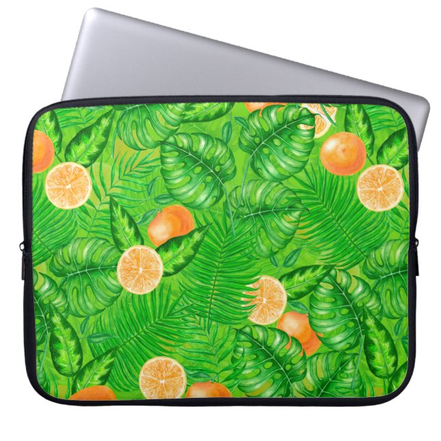 Housse Pour Ordinateur Portable Oranges et feuilles tropicaux (Devant)