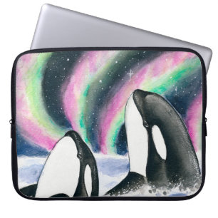 Housse Pour Ordinateur Portable Orca Whale Galaxy Northern Lights Stars Aquarelle