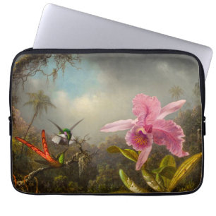 Housse Pour Ordinateur Portable Orchidée avec deux colibris Heade