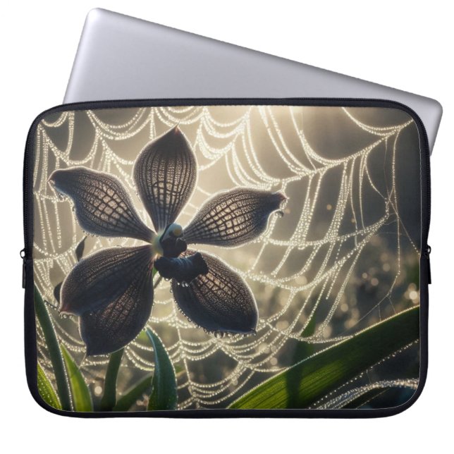 Housse Pour Ordinateur Portable Orchidée noire Spiderweb Floral (Devant)