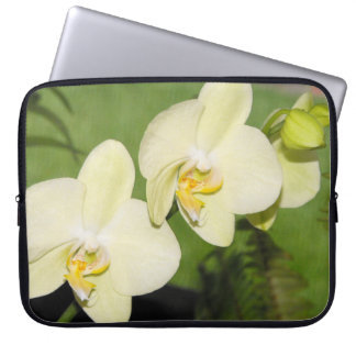 Housse Pour Ordinateur Portable Orchidées blanches sur un arrière - plan vert
