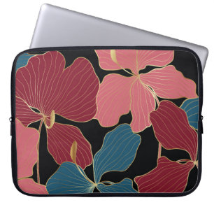 Housse Pour Ordinateur Portable Orchidées d'or, art floral élégant.