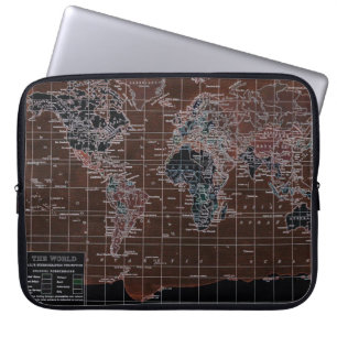 Housse Pour Ordinateur Portable Ordinateur portable foncé de carte du monde