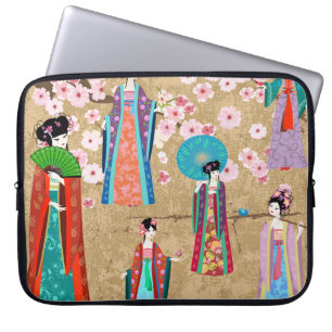 Housse Pour Ordinateur Portable Orientale fille en retro costumejapanese, chinois,