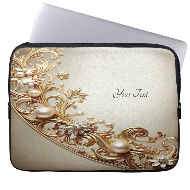 Housse Pour Ordinateur Portable Ornate Gold Flourish Laptop Sleeve (Devant)