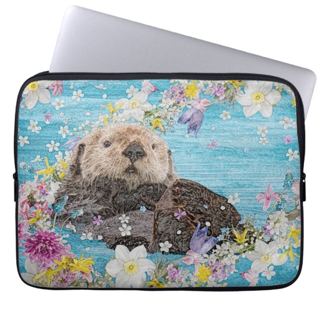 Housse Pour Ordinateur Portable Otter Nager dans les fleurs (Devant)