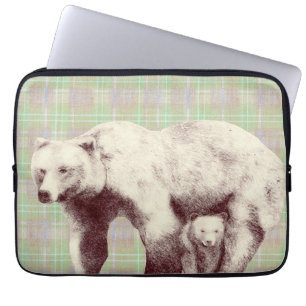 Housse Pour Ordinateur Portable Ours à Carreaux Sage Neutre