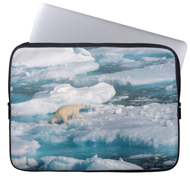 Housse Pour Ordinateur Portable Ours blanc marchant sur la mer (Devant)