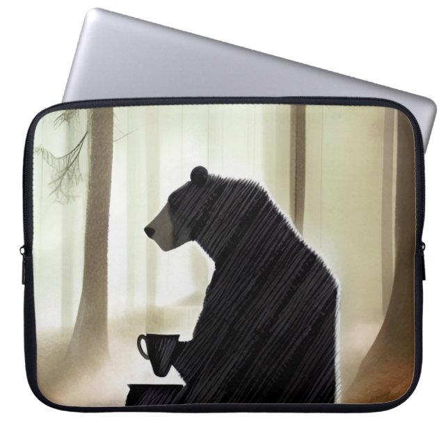Housse Pour Ordinateur Portable Ours Boire du café dans les bois (Devant)