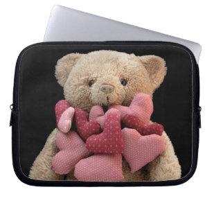 Housse Pour Ordinateur Portable ours en peluche avec coeurs en tissu manche portab