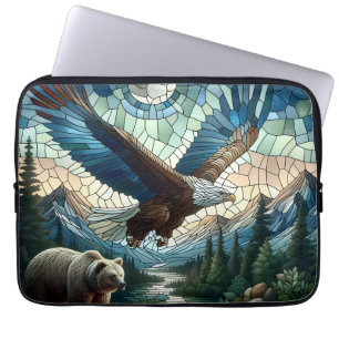 Housse Pour Ordinateur Portable Ours et aigle en mosaïque dans les montagnes Ai Ar