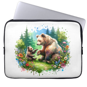 Housse Pour Ordinateur Portable Ours et cubes d'aquarelle