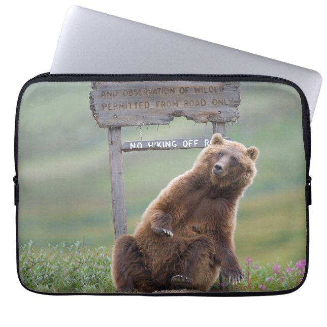 Housse Pour Ordinateur Portable Ours Grizzly Joue Avec Un Panneau (Devant)