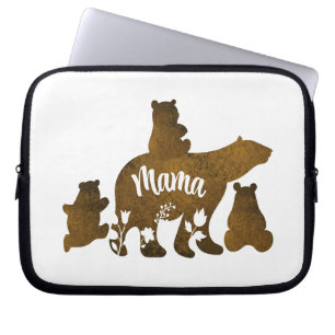 Housse Pour Ordinateur Portable Ours Mama Avec 3 Bébés Ours Cubs Après Maman