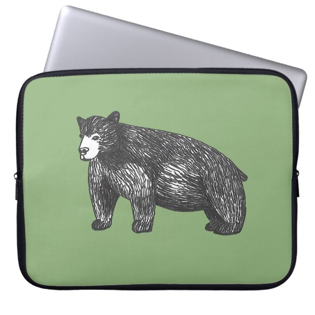 Housse Pour Ordinateur Portable Ours noir dessin rustique (Devant)