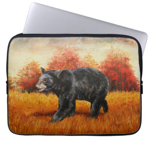 Housse Pour Ordinateur Portable Ours noir en forêt d'automne