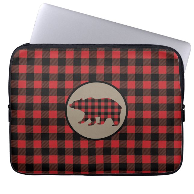 Housse Pour Ordinateur Portable Ours Plaid Noir Rouge (Devant)