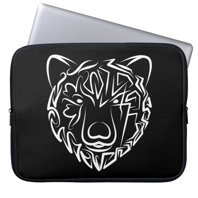 Housse Pour Ordinateur Portable Ours tribal noir et blanc (Devant)