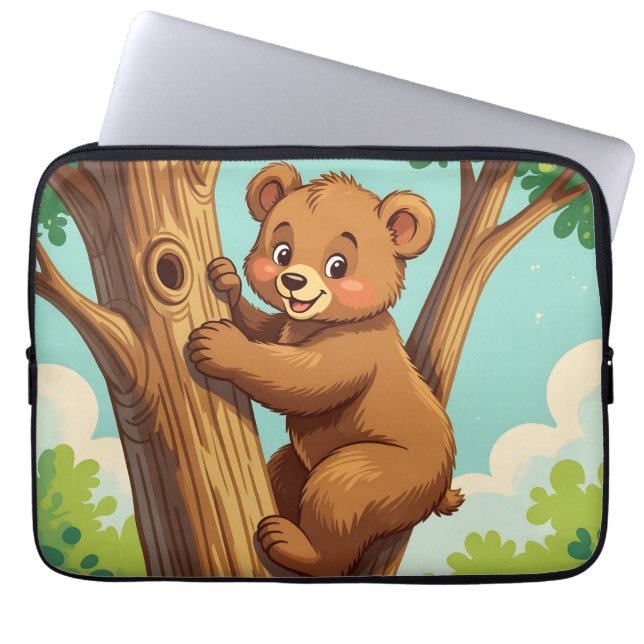 Housse Pour Ordinateur Portable Ourson mignon grimpant à un arbre (Devant)
