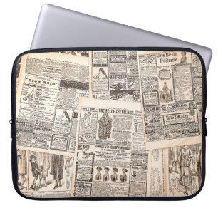 Housse Pour Ordinateur Portable Pages de journaux avec publicité antique. La femme