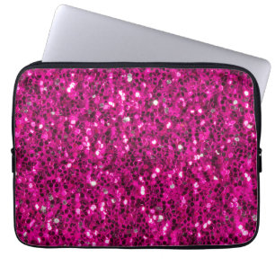 Housse Pour Ordinateur Portable Paillettes fausses étincelles rose chaud