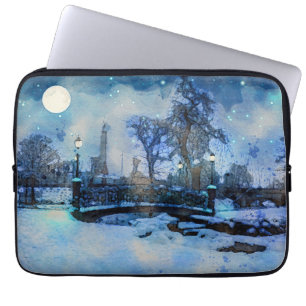 Housse Pour Ordinateur Portable Painting of winter night in city park