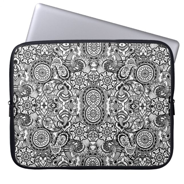 Housse Pour Ordinateur Portable Paisley floral noir (Devant)