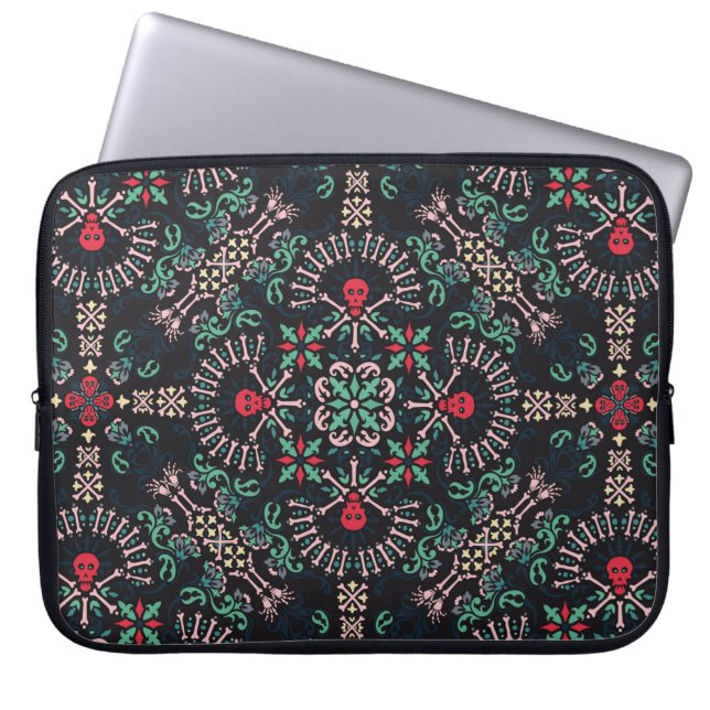 Housse Pour Ordinateur Portable Paisley ornementale, crânes et os Bandana Imprimer (Devant)