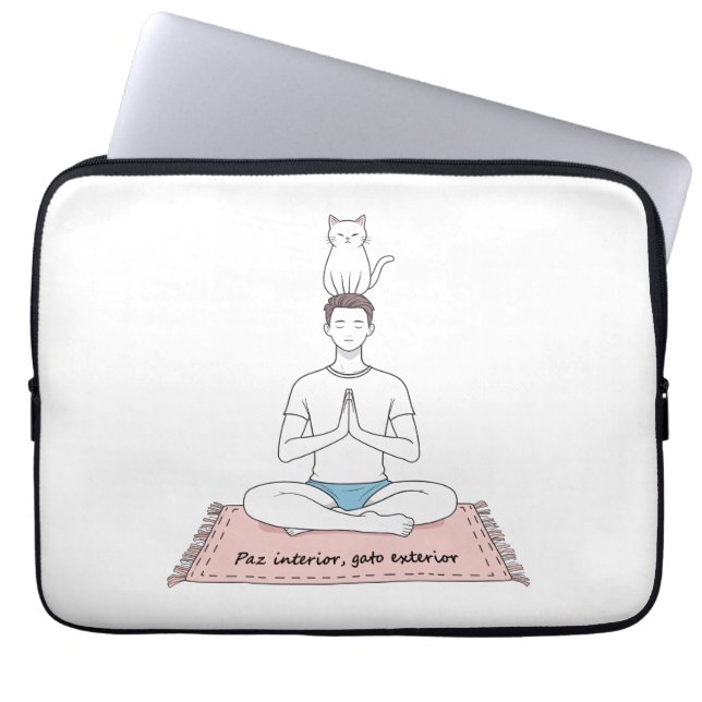 Housse Pour Ordinateur Portable Paix Intérieure, Chat Extérieur (Devant)
