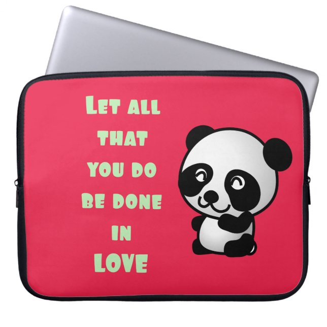 Housse Pour Ordinateur Portable Panda avec une citation d'amour inspirationnelle (Devant)