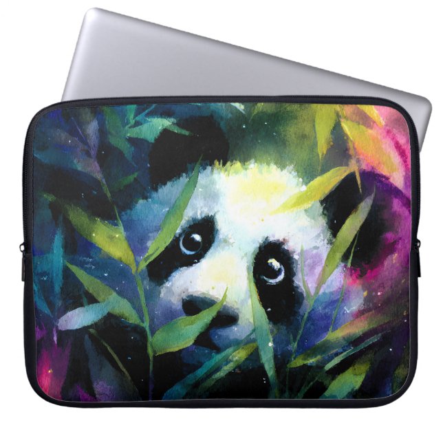 Housse Pour Ordinateur Portable Panda Peeking Bamboo Aquarelle (Devant)