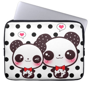 Housse Pour Ordinateur Portable Pandas de Kawaii sur le pois noir