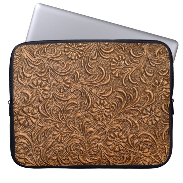 Housse Pour Ordinateur Portable panneau floral gaufré, cuivre (Devant)