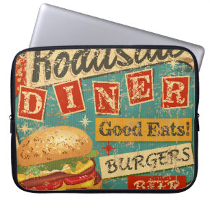 Housse Pour Ordinateur Portable Panneau métallique vintage Roadside Diner, diner,