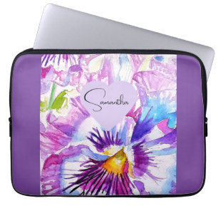 Housse Pour Ordinateur Portable Pansies de Pansy Aquarelle Fleur Floral Violet Art