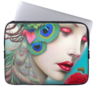 Housse Pour Ordinateur Portable Paon Abstrait aux Lèvres Rouges et Roses