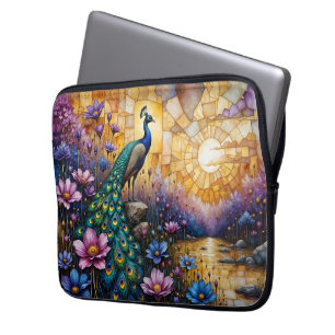Housse Pour Ordinateur Portable Paon dans un paysage floral