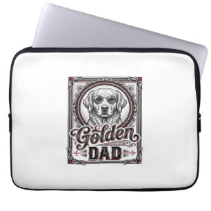 Housse Pour Ordinateur Portable Papa Golden Retriever Dessin de gravure vintage_1