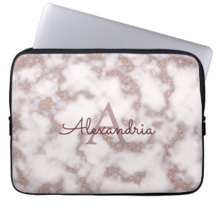 Housse Pour Ordinateur Portable Papier Aluminium Rose Doré Paillettes Marbre Rose