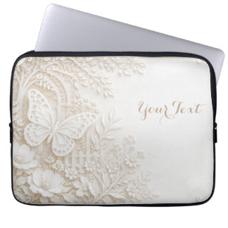 Housse Pour Ordinateur Portable Papier découpé élégant papillon avec cadre floral
