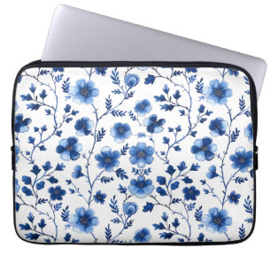 Housse Pour Ordinateur Portable Papier mouchoir à motifs floraux bleus de style co