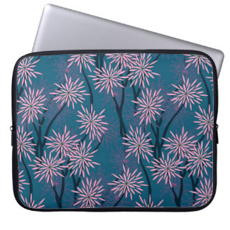 Housse Pour Ordinateur Portable Papier peint floral : bleu marine asiatique, rose.