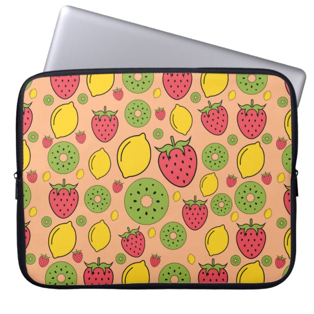 Housse Pour Ordinateur Portable Papier peint fraise, citron et kiwi (Devant)